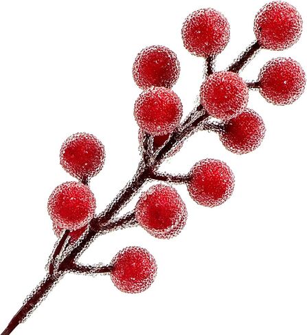 16 Pcs Artificial Frosted Berries Stems Christmas Holly Berries Picks Sprays Filler Branch for Xmas Tree Decoration Wreath Garland Making Supplies DIY Crafts Holiday Home Decor (Red) in Saudi Arabia