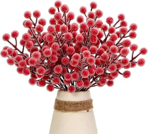16 Pcs Artificial Frosted Berries Stems Christmas Holly Berries Picks Sprays Filler Branch for Xmas Tree Decoration Wreath Garland Making Supplies DIY Crafts Holiday Home Decor (Red) in Saudi Arabia