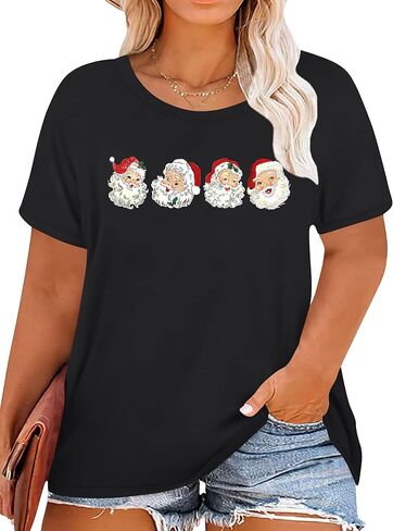 Plus Size Christmas Shirts Women Christmas Crew Shirt Christmas Lights Graphic Tee Xmas Tee Holiday Tops in Kuwait