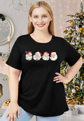 Plus Size Christmas Shirts Women Christmas Crew Shirt Christmas Lights Graphic Tee Xmas Tee Holiday Tops in Kuwait