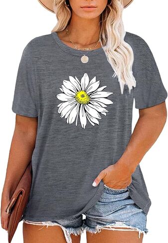 HDLTE Plus Size Tops for Women Casual Short Sleeve Graphic Tee Shirts Oversized Tee Tops in Kuwait