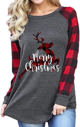 Women's This is My Christmas Movies Watching Shirt Long Sleeve Raglan Snowman T-Shirt Plaid Splicing Tops in Kuwait
