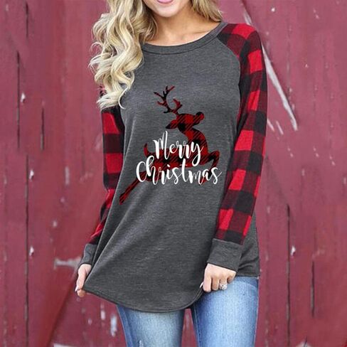 Women's This is My Christmas Movies Watching Shirt Long Sleeve Raglan Snowman T-Shirt Plaid Splicing Tops in Kuwait