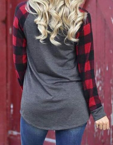 Women's This is My Christmas Movies Watching Shirt Long Sleeve Raglan Snowman T-Shirt Plaid Splicing Tops in Kuwait