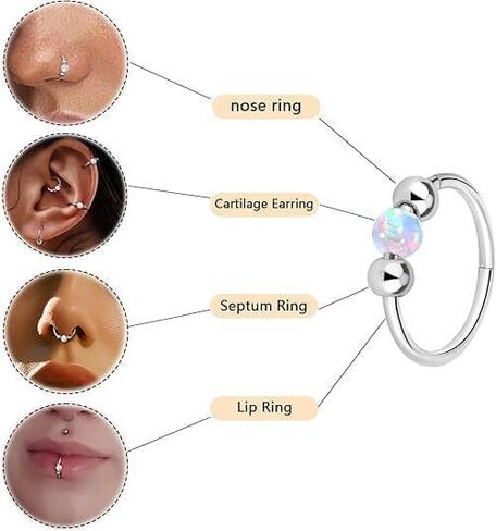 4PCS Nose Rings for Women 316L Surgical Steel Opal Nose Rings 18G Double Hoop Nose Rings Piercing Jewelry Cubic Zirconia Nose Ring, Septum Ring, Cartilage Earrings 18G Silver in Saudi Arabia