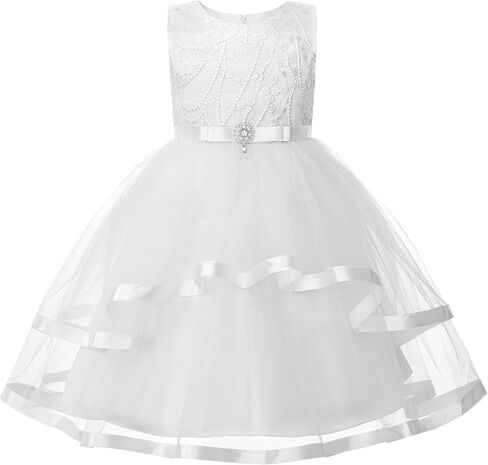 Uhnice Flower Girl Dress Sleeveless Tulle Tutu Beaded Embroidery for Wedding Birthday Party in Kuwait