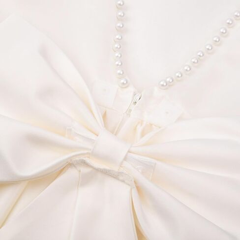 Uhnice Flower Girl Pearl Dress Flutter Sleeve V-Back Satin Dress with Bowknot for Wedding Birthday Party in Saudi Arabia