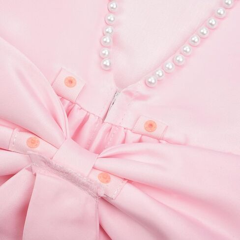 Uhnice Flower Girl Pearl Dress Flutter Sleeve V-Back Satin Dress with Bowknot for Wedding Birthday Party in Kuwait