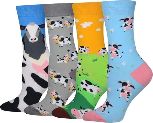 Women's 4/5 Packs Animal Dress Cotton Crew Novelty Socks in Kuwait