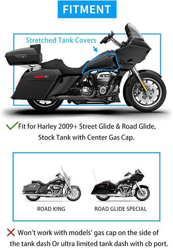 Advanblack Vivid Black Stretched Tank Covers, Gallon Fuel Shrouds Fit for Harley Touring, 2008-2023 Street Glide & Road Glide & Road King in Kuwait