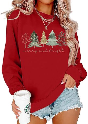 LLHXRUI Christmas Sweatshirt for Women Casual Christmas Tree Pullover Shirt Long Sleeve Christmas Vacation Party Clothes Top in Saudi Arabia