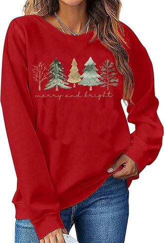 LLHXRUI Christmas Sweatshirt for Women Casual Christmas Tree Pullover Shirt Long Sleeve Christmas Vacation Party Clothes Top in Saudi Arabia