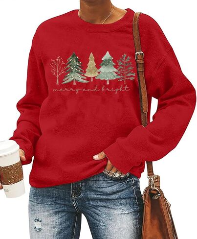LLHXRUI Christmas Sweatshirt for Women Casual Christmas Tree Pullover Shirt Long Sleeve Christmas Vacation Party Clothes Top in Saudi Arabia