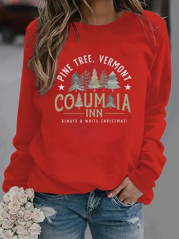 LLHXRUI Christmas Sweatshirt for Women Casual Christmas Tree Pullover Shirt Long Sleeve Christmas Vacation Party Clothes Top in Saudi Arabia