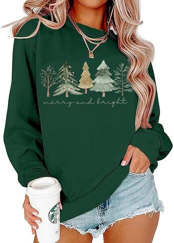 LLHXRUI Christmas Sweatshirt for Women Casual Christmas Tree Pullover Shirt Long Sleeve Christmas Vacation Party Clothes Top in Saudi Arabia
