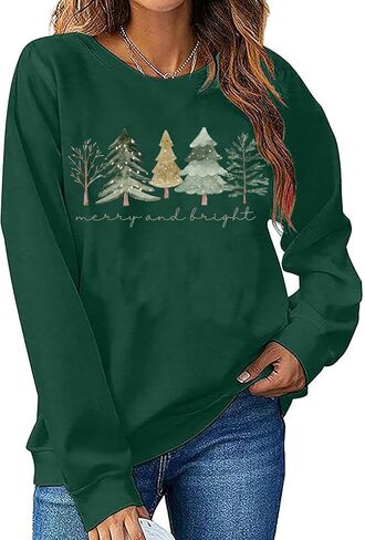 LLHXRUI Christmas Sweatshirt for Women Casual Christmas Tree Pullover Shirt Long Sleeve Christmas Vacation Party Clothes Top in Saudi Arabia