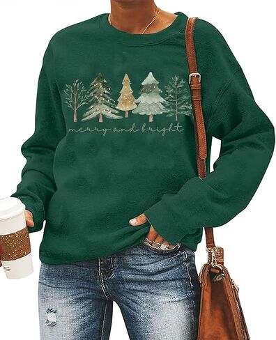 LLHXRUI Christmas Sweatshirt for Women Casual Christmas Tree Pullover Shirt Long Sleeve Christmas Vacation Party Clothes Top in Saudi Arabia