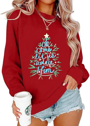 LLHXRUI Christmas Sweatshirt for Women Casual Christmas Tree Pullover Shirt Long Sleeve Christmas Vacation Party Clothes Top in Saudi Arabia