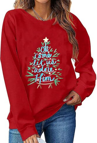 LLHXRUI Christmas Sweatshirt for Women Casual Christmas Tree Pullover Shirt Long Sleeve Christmas Vacation Party Clothes Top in Saudi Arabia