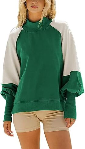 Women's Sweatshirts Crewneck Long Sleeve Tunic Sweaters Tops Color Block Oversized Pullover 2024 Fall Outifit in Saudi Arabia