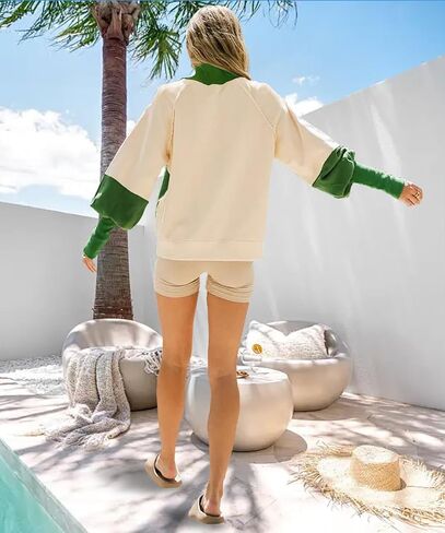 Women's Sweatshirts Crewneck Long Sleeve Tunic Sweaters Tops Color Block Oversized Pullover 2024 Fall Outifit in Saudi Arabia