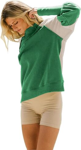 Women's Sweatshirts Crewneck Long Sleeve Tunic Sweaters Tops Color Block Oversized Pullover 2024 Fall Outifit in Saudi Arabia
