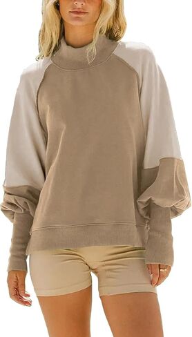 Women's Sweatshirts Crewneck Long Sleeve Tunic Sweaters Tops Color Block Oversized Pullover 2024 Fall Outifit in Saudi Arabia