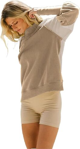 Women's Sweatshirts Crewneck Long Sleeve Tunic Sweaters Tops Color Block Oversized Pullover 2024 Fall Outifit in Saudi Arabia