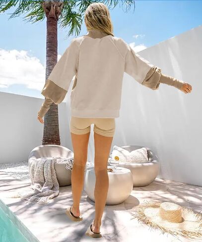 Women's Sweatshirts Crewneck Long Sleeve Tunic Sweaters Tops Color Block Oversized Pullover 2024 Fall Outifit in Saudi Arabia