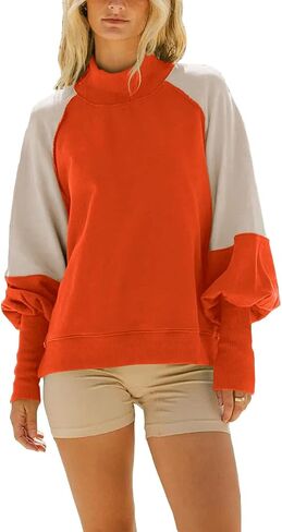 Women's Sweatshirts Crewneck Long Sleeve Tunic Sweaters Tops Color Block Oversized Pullover 2024 Fall Outifit in Saudi Arabia