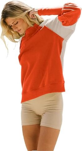 Women's Sweatshirts Crewneck Long Sleeve Tunic Sweaters Tops Color Block Oversized Pullover 2024 Fall Outifit in Saudi Arabia