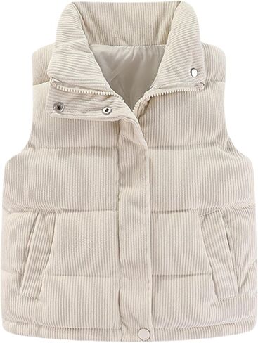 Happy Cherry Girls Corduroy Down Vest Kids Winter Warm Quilted Jacket Toddlers Sleeveless Coat Outerwear 1-8 Years in Kuwait