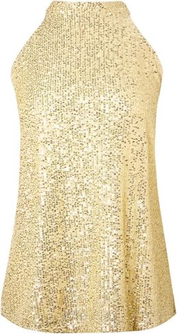 Womens Sparkly Sequin Tops Mock Neck Blouse Sleeveless Shiny Tank Top Sleeveless Glitter Outfits Party Shirt 2025 in Kuwait