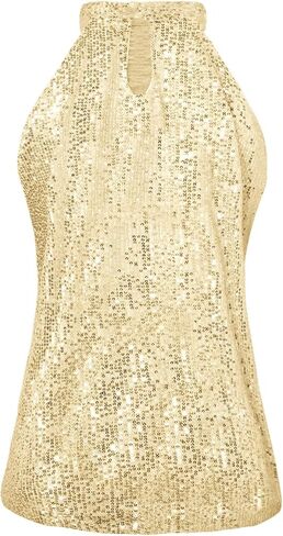 Womens Sparkly Sequin Tops Mock Neck Blouse Sleeveless Shiny Tank Top Sleeveless Glitter Outfits Party Shirt 2025 in Kuwait