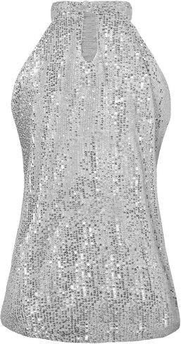 Womens Sparkly Sequin Tops Mock Neck Blouse Sleeveless Shiny Tank Top Sleeveless Glitter Outfits Party Shirt 2025 in Kuwait