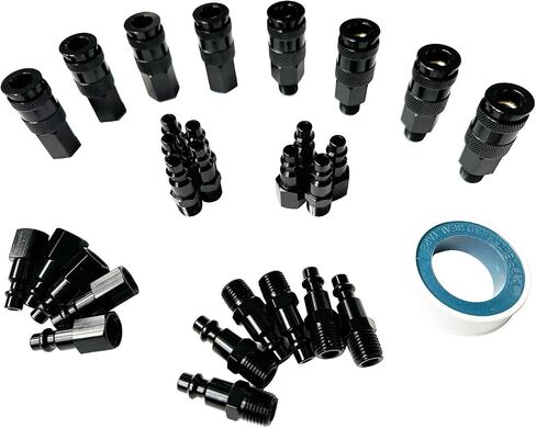 SANFU Air Hose Fittings, Aluminum AMT Universal Air Coupler Air Plug Kit, 1/4 Inch Threads Size, Lightweight, 15 Pieces Air Compressor Accessories Fittings Kit(Black) in Saudi Arabia