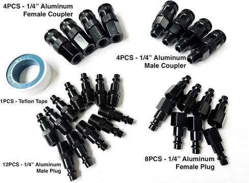 SANFU Air Hose Fittings, Aluminum AMT Universal Air Coupler Air Plug Kit, 1/4 Inch Threads Size, Lightweight, 15 Pieces Air Compressor Accessories Fittings Kit(Black) in Saudi Arabia
