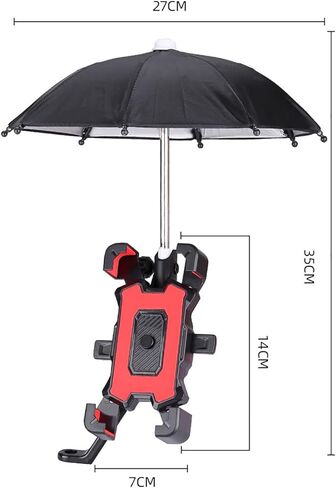 Motorcycle Bike Phone Mount, Motorcycle Bicycle Riding Mobile Phone Holder Handlebar and Rearview Mirror Phone Mount Clamp with Small Umbrella Stand, for 4.7"- 6.8" Cellphone (Handlebar-Black) in Saudi Arabia
