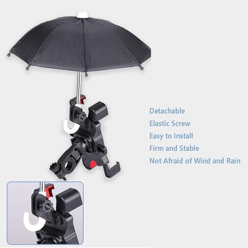 Motorcycle Bike Phone Mount, Motorcycle Bicycle Riding Mobile Phone Holder Handlebar and Rearview Mirror Phone Mount Clamp with Small Umbrella Stand, for 4.7"- 6.8" Cellphone (Handlebar-Black) in Saudi Arabia