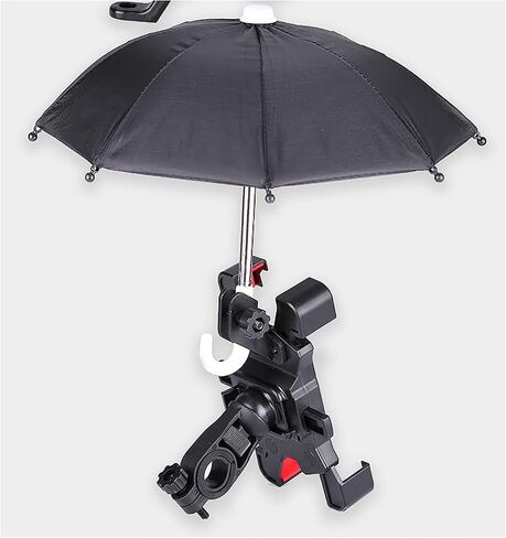 Motorcycle Bike Phone Mount, Motorcycle Bicycle Riding Mobile Phone Holder Handlebar and Rearview Mirror Phone Mount Clamp with Small Umbrella Stand, for 4.7"- 6.8" Cellphone (Handlebar-Black) in Saudi Arabia