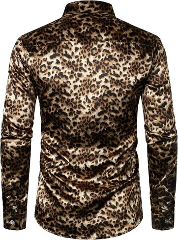 ZEROYAA Men's Hipster Fitted Silk Like Satin Dress Shirt Long Sleeve Button Down Printed Shirt for Party Prom in Saudi Arabia