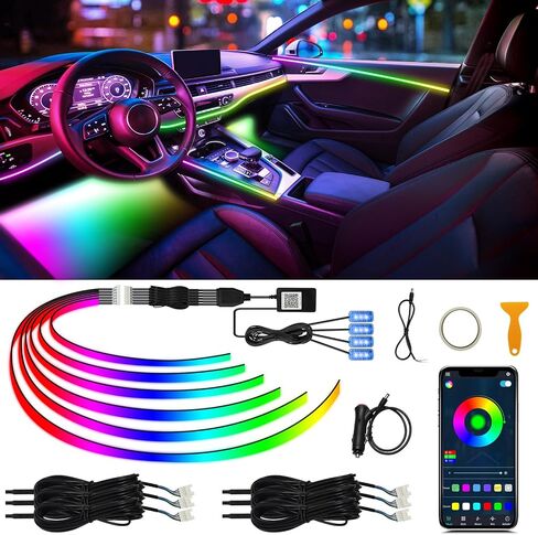 Acrylic Car Interior Lights Car Lights, AMKI 10 in 1 Smart LED Car Ambient Light with APP Control, RGB Neon Car Lighting Car Accessories with DIY Mode and Music Mode, Car LED Strip Lights with DC 12V in Saudi Arabia