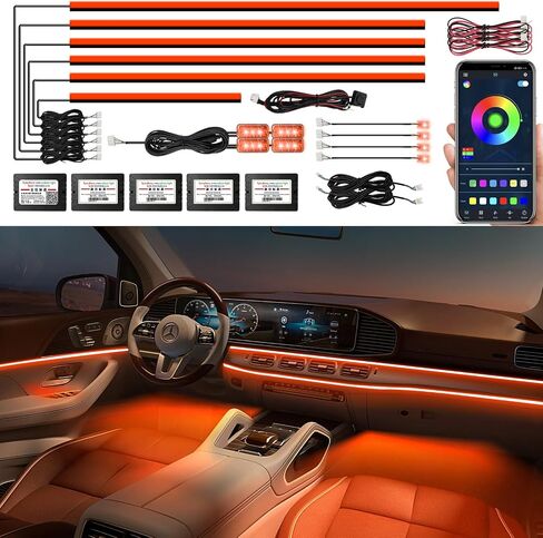Acrylic Car Interior Lights Car Lights, AMKI 10 in 1 Smart LED Car Ambient Light with APP Control, RGB Neon Car Lighting Car Accessories with DIY Mode and Music Mode, Car LED Strip Lights with DC 12V in Saudi Arabia