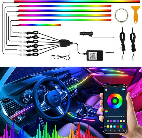 Acrylic Car Interior Lights Car Lights, AMKI 10 in 1 Smart LED Car Ambient Light with APP Control, RGB Neon Car Lighting Car Accessories with DIY Mode and Music Mode, Car LED Strip Lights with DC 12V in Saudi Arabia