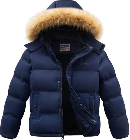 WULFUL Boy's Winter Coats Waterproof Fleece Lined Puffer Jackets Kids Thicken Outerwear With Detachable Hood in Kuwait