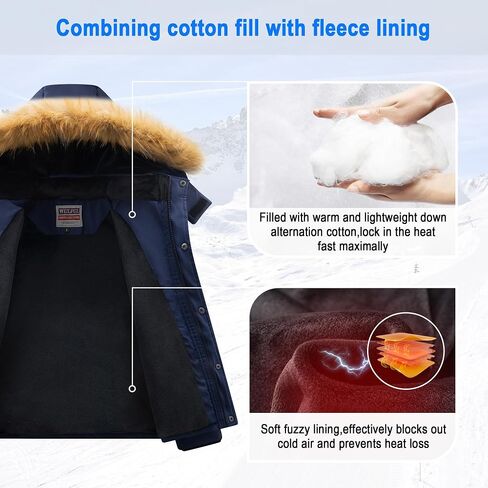 WULFUL Boy's Winter Coats Waterproof Fleece Lined Puffer Jackets Kids Thicken Outerwear With Detachable Hood in Kuwait