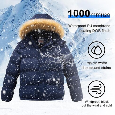 WULFUL Boy's Winter Coats Waterproof Fleece Lined Puffer Jackets Kids Thicken Outerwear With Detachable Hood in Kuwait
