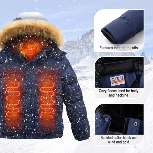 WULFUL Boy's Winter Coats Waterproof Fleece Lined Puffer Jackets Kids Thicken Outerwear With Detachable Hood in Kuwait