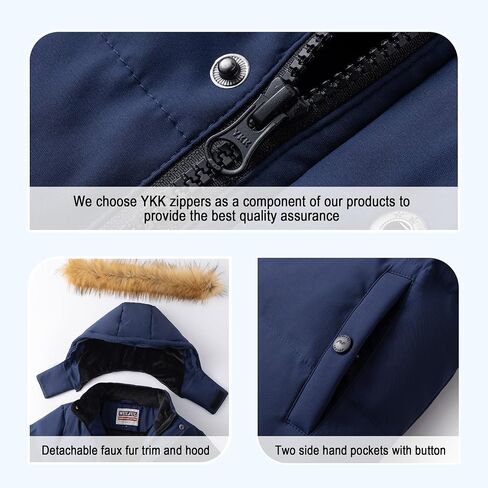 WULFUL Boy's Winter Coats Waterproof Fleece Lined Puffer Jackets Kids Thicken Outerwear With Detachable Hood in Kuwait