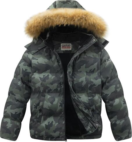WULFUL Boy's Winter Coats Waterproof Fleece Lined Puffer Jackets Kids Thicken Outerwear With Detachable Hood in Kuwait